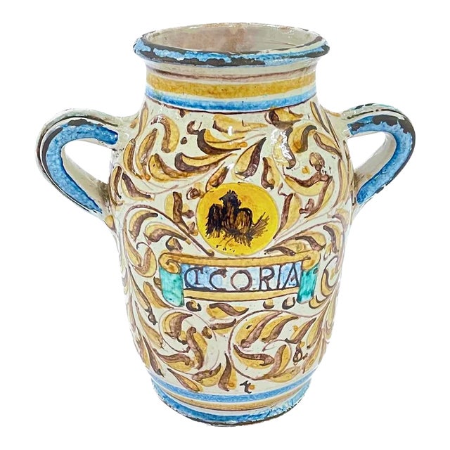 Vintage Italian Handpainted Chicory Urn Jar For Sale