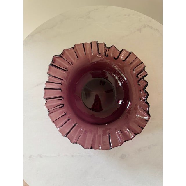 Vintage Fenton Amethyst Plum Glass Ruffled Bowl | Deep Purple Crimped Edge | Art Glass Collectible | Mid-Century American Glass | Candy Dish For Sale - Image 4 of 6