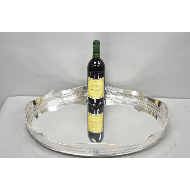 Antique English Edwardian Silver Plated Scalloped Oval Butlers Serving Bar Tray For Sale - Image 13 of 13