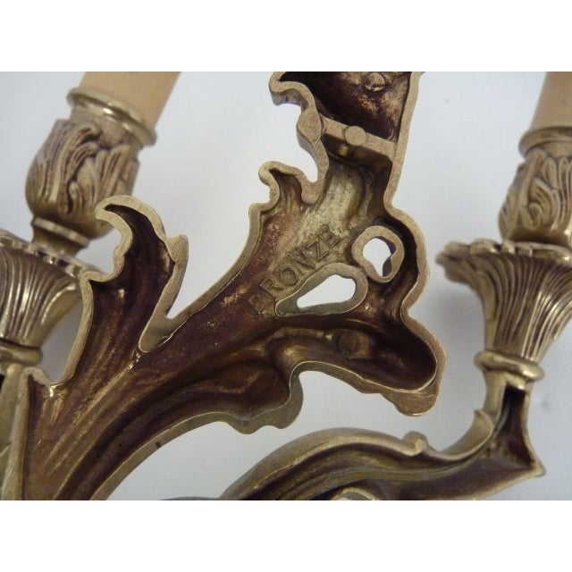 Gold Bronze Double-Light Wall Sconces with Acanthus Leaves, 1960s, Set of 2 For Sale - Image 8 of 10