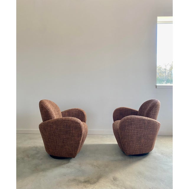 Pair of Michael Wolk "Miami" Postmodern Striped Swivel Chairs For Sale - Image 13 of 15