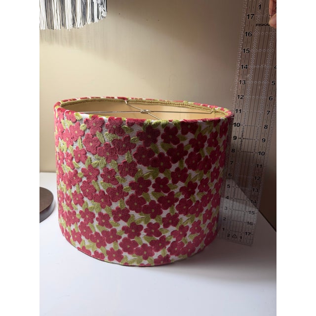 Gretchen Punch “Regal” Floral Velvet Lampshade – Maroon & Green Designer Fabric Drum Shade, Spider Fitter For Sale - Image 4 of 7