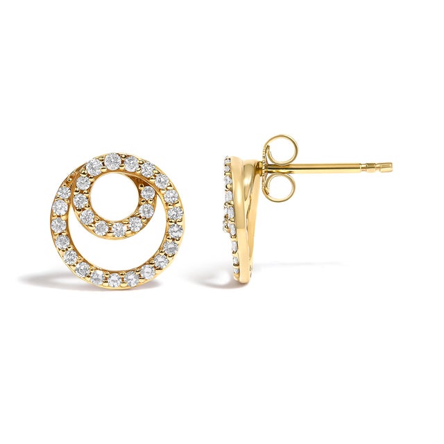 Haus of Brilliance 14K Yellow Gold 3/8 Cttw Diamond Double Circle Stud Earrings For Sale - Image 4 of 4
