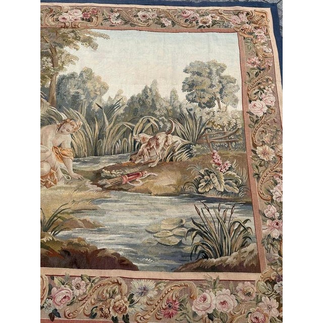 Antique French Handwoven Tapestry with Diane Return of Hunt Scene from Aubusson, 1940s For Sale - Image 3 of 18