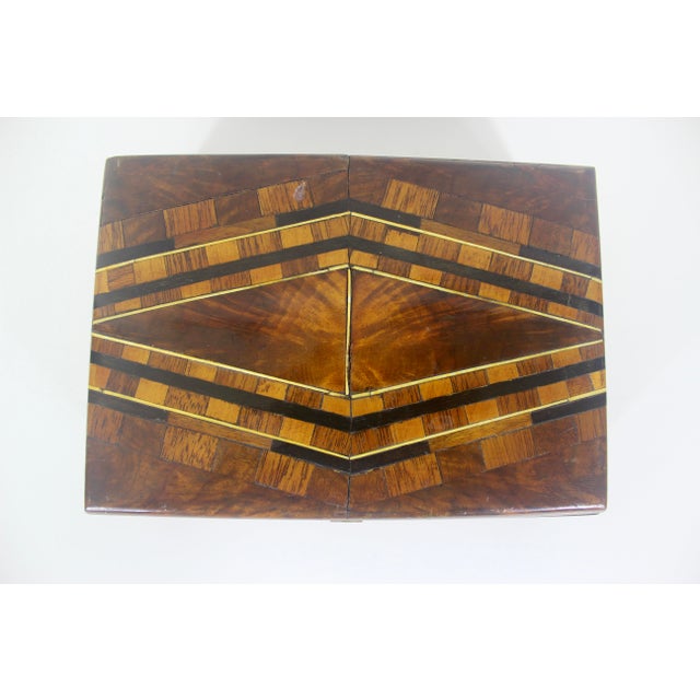 Antique Wood Inlay Box, Hinged Lid Exotic Wood, Brown Inlaid Trinket, Jewelry, Stash For Sale - Image 12 of 12