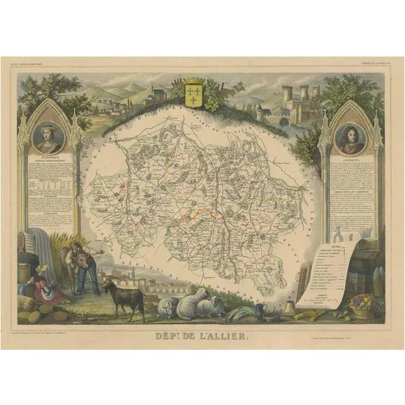 Antique Map of the Department of Lallier For Sale