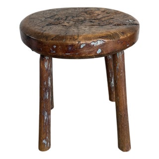 Early 20th C Primitive Round Stool For Sale