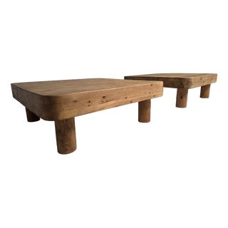 French Solid Pine Coffee Table with Cylindrical Legs, 1970s For Sale