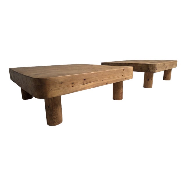 French Solid Pine Coffee Table with Cylindrical Legs, 1970s For Sale