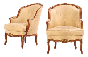 Pair of French Louis XV Style Bergere Chairs, C. 1940.