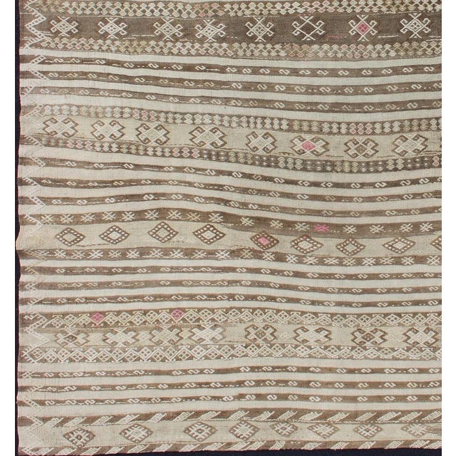 Tribal Vintage Turkish Kilim With Soft Taupe, Ivory, and Faded Pink Tribal Motifs For Sale - Image 3 of 13