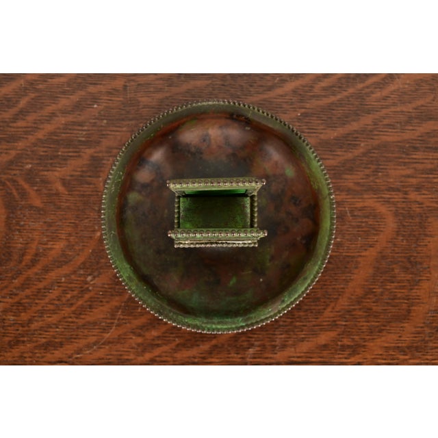 Metal Apollo Studios New York Arts & Crafts Grapevine Pattern Bronze and Slag Glass Ashtray With Matchbox Holder For Sale - Image 7 of 12