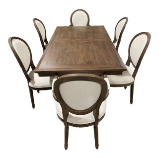 Restoration Hardware Trestle Dining Table Set With Louis XVI Chairs - Set of 7 For Sale