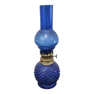 Vintage Avon Cobalt Blue Glass 8.5” Oil Lamp Hong Kong Hobnail Base 1950s-70s