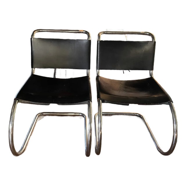 Pair of ca.1980 Attributed to Mies van der Rohe Mr10 Dining Chairs For Sale