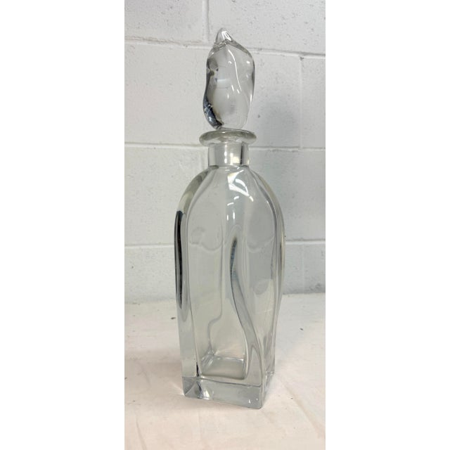 Transparent Large Vintage Hand Blown Signed Daum Swirled Clear Crystal Decanter Glass Bottle For Sale - Image 8 of 13