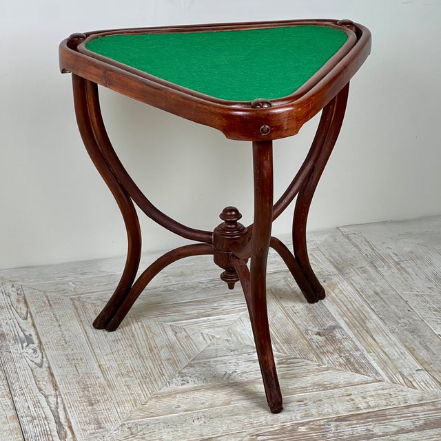 A Rare Triangular Thonet Bentwood Card Table, Circa 1900 A beautiful bentwood design featuring a triangular playing...