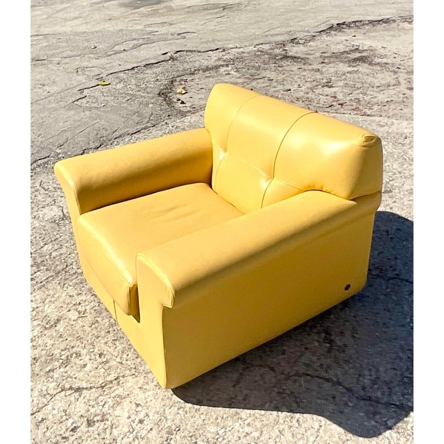Contemporary American Leather Yellow Leather Swivel Lounge Chair Chairish
