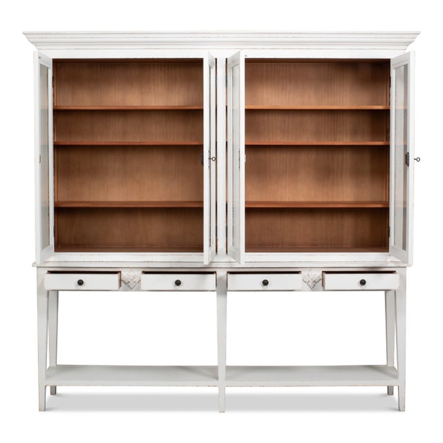 Art Deco Swedish Gustavian Glazed Display Cabinet in White For Sale - Image 3 of 10