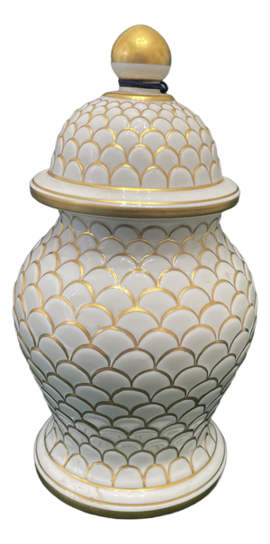 Vintage Italian Le Porcellane Italian Porcelain Gold Fish Scale Ginger Jar Potiche Model 2281