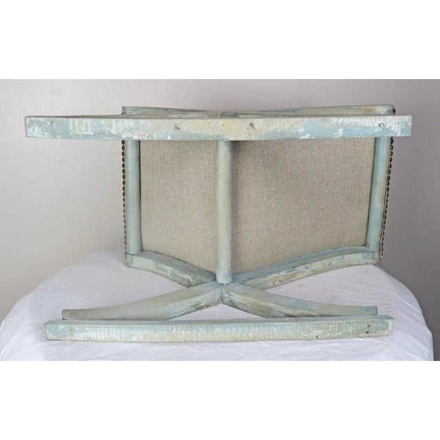 1930s Swedish Painted "X" Rocking Bench With Linen Upholstery, Circa 1930s For Sale - Image 5 of 7