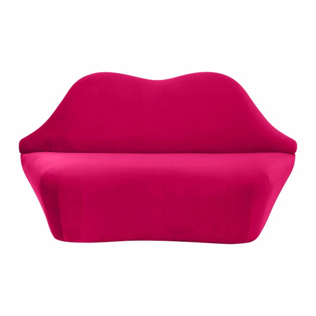 Wood Lips Pink Velvet Settee For Sale - Image 7 of 7