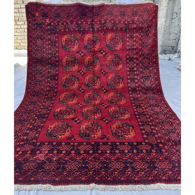 Red Turkmen Bokhara Hand-Knotted Wool Rug - 7'1" X 9'8" For Sale - Image 6 of 11