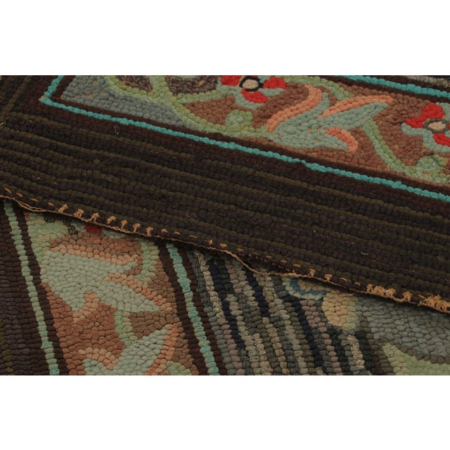 Textile Antique Hooked Rug With Floral Medallion & Scrolling Vine Border - Rug & Kilim For Sale - Image 7 of 7