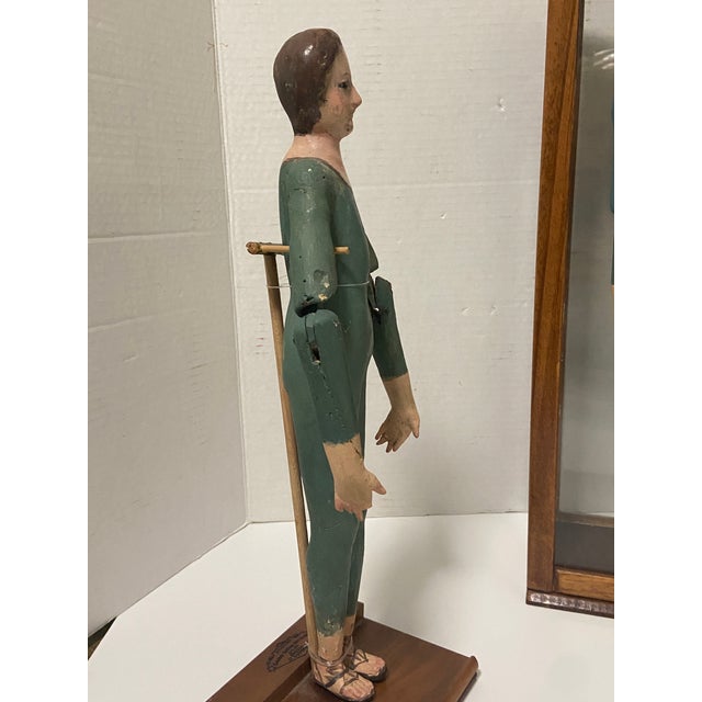 19th Century Spanish Colonial Articulated Mannequin Man Lady Wood Sculpture a Pair For Sale - Image 10 of 12