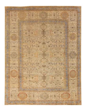Beige Modern Indian Handmade Floral Designed Wool Rug