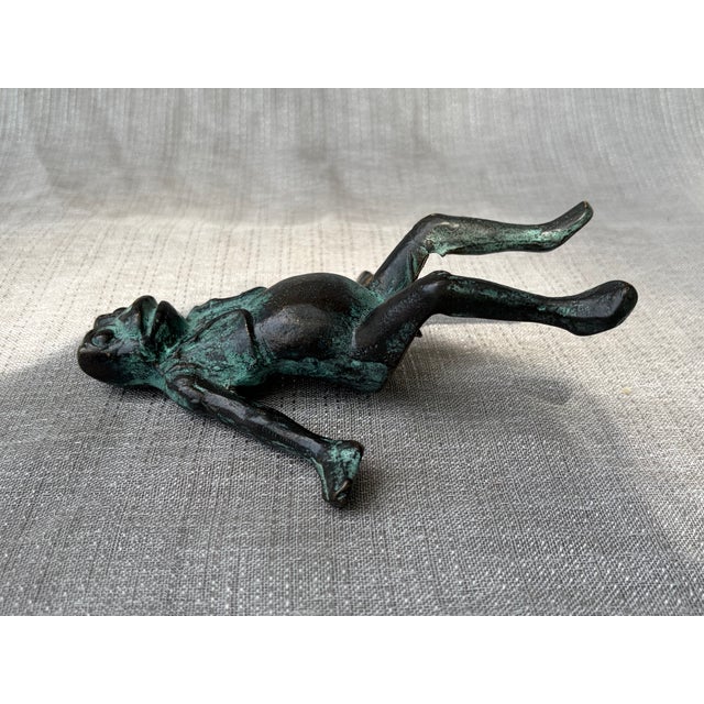 Vintage Bronze Seated Frog Garden Ornament For Sale - Image 11 of 18