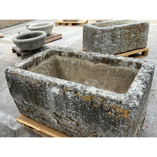 Stone Gray Early 1800s Carved French Rectangular Limestone Trough For Sale - Image 8 of 12