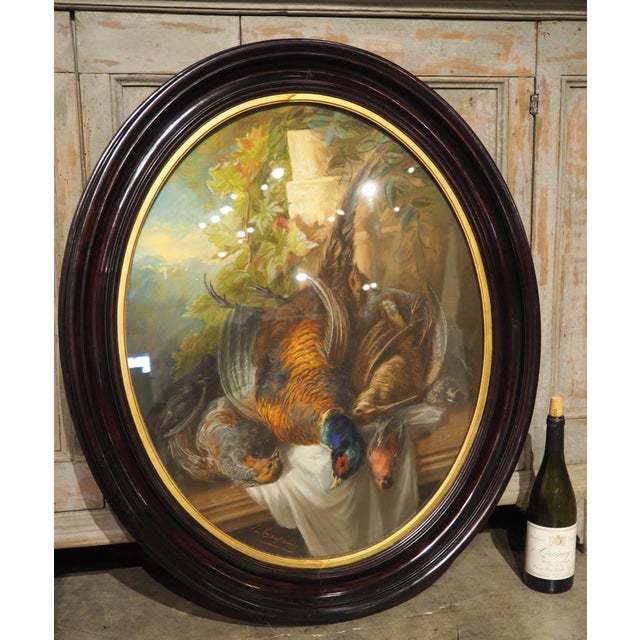 A Signed 19th Century French Oval Hunt Trophy Still Life, Pastel on Canvas For Sale - Image 18 of 18