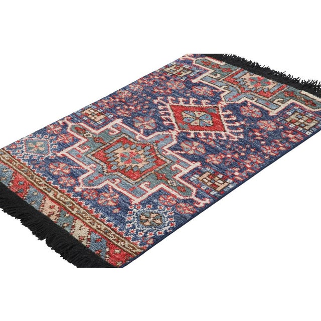 Rug & Kilim Rug & Kilim’s Tribal Rug in Blue and Red With Primitivist Geometric Patterns For Sale - Image 4 of 7