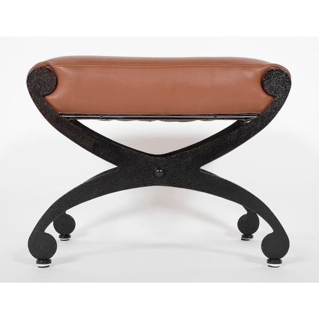 Pair Regency Style Steel Upholstered X-Stools For Sale - Image 4 of 6