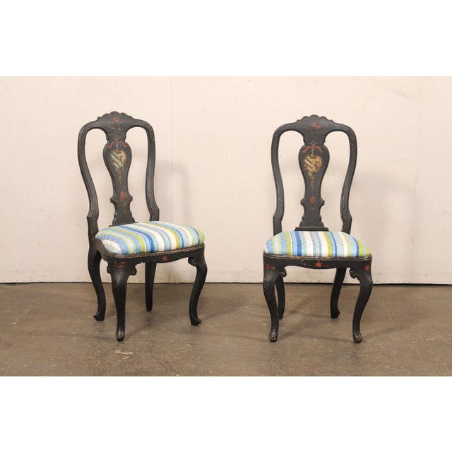 Wood French Country Pair Painted Chairs, 19th C. For Sale - Image 7 of 11