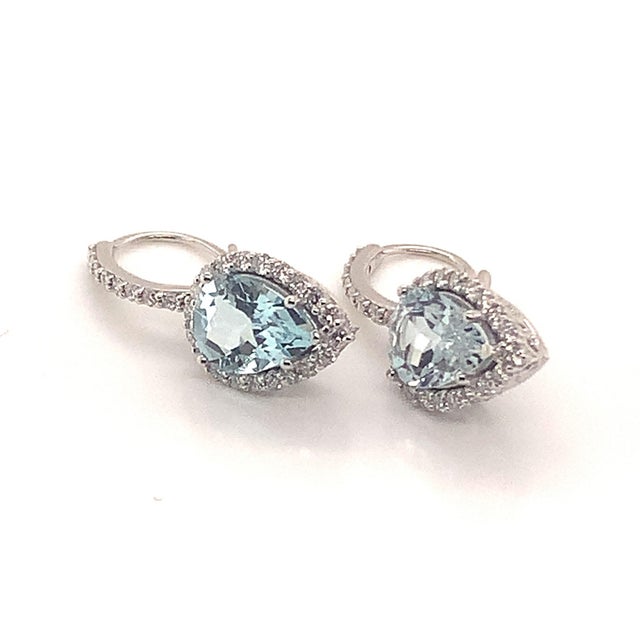 Traditional Natural Aquamarine Diamond Earrings 14k Gold 3.61 Tcw Certified For Sale - Image 3 of 12