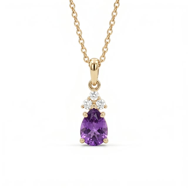 Amethyst & Cz Dainty Pendant - Pear Cut Style Minimalist Stacking Pendant for Woman For Sale - Image 4 of 5