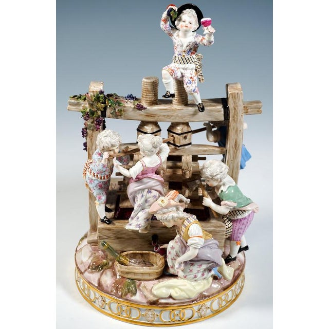 The Wine Press with 6 Winemaker Children Group by J.C. Schönheit for Meissen, 1850s For Sale - Image 6 of 9