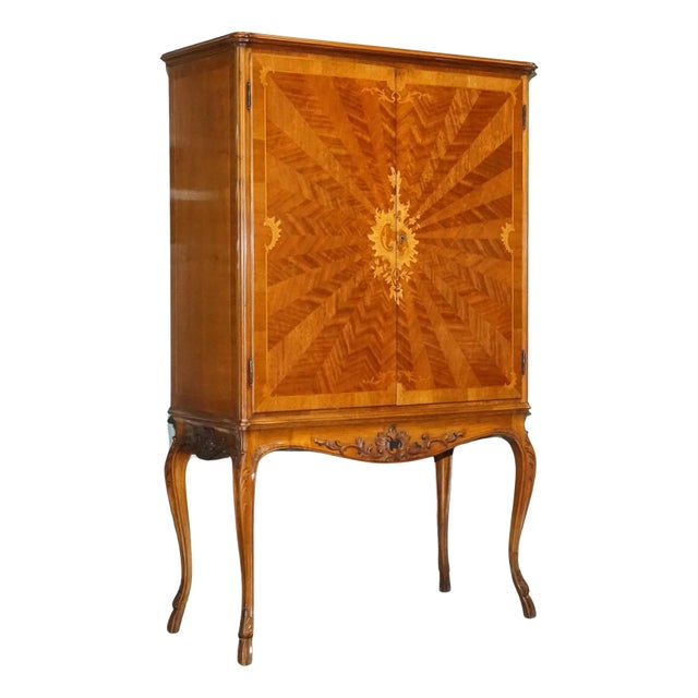French Walnut Parquetry Bar Cabinet For Sale