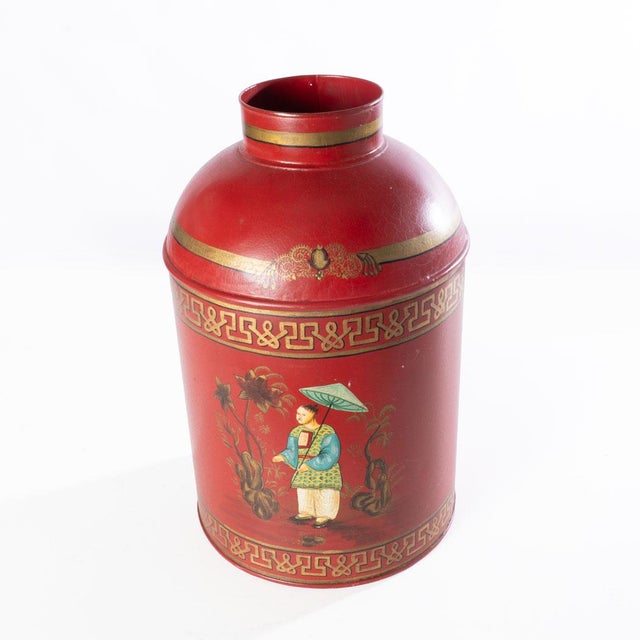 Tole painted tea canister. Beautiful detail put into the painting on this piece. Can be a beautiful decoration or used to...
