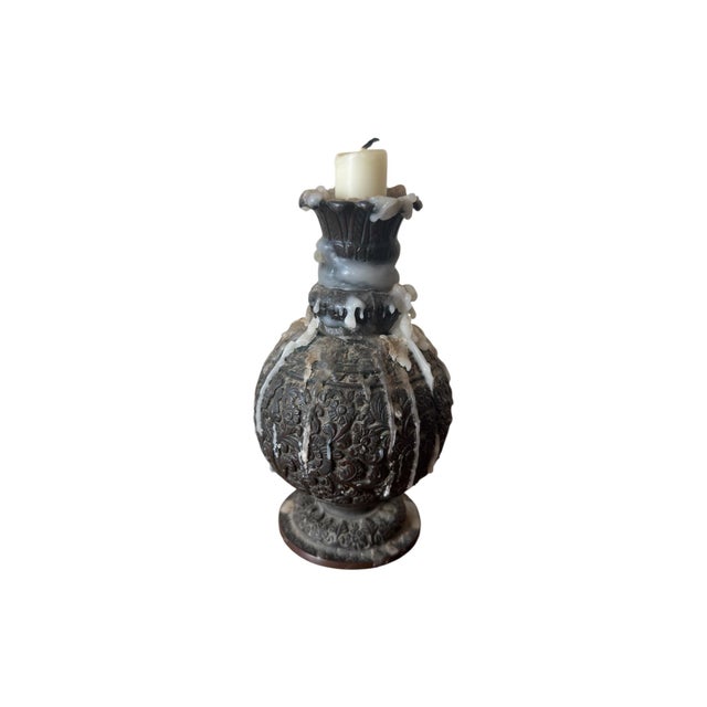 Metal Antique Indian Cast Bronze Floral Candlestick, 1900 For Sale - Image 7 of 7
