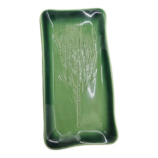 Kay Wayne Signed Studio Art Pottery Pine Needle Branch Serving Platter 13x7 For Sale