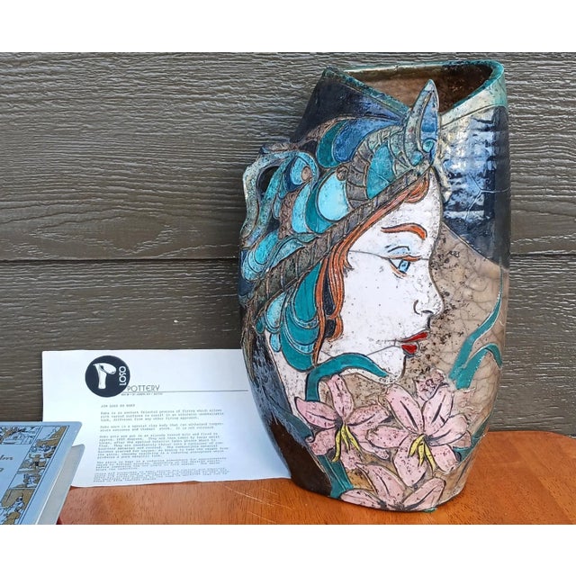 1980s Early James "Jim" Loso Vintage Raku Studio Art Pottery Lady Portrait Vase For Sale - Image 5 of 13