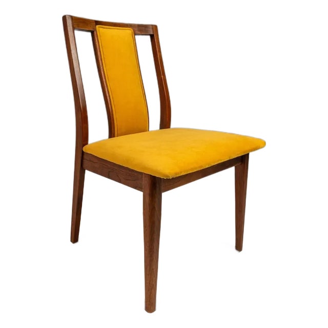 Mid-Century Modern Desk / Side Chair in Solid Walnut & Yellow Felt in the Manner of Edward Wormley, Usa, Circa 1960s For Sale