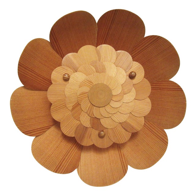 Large Swedish Pine Wall Flower Lamp, 1960s For Sale