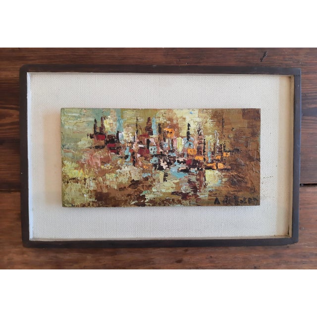 Mid Century Abstract Cityscape Signed Painting For Sale - Image 11 of 11
