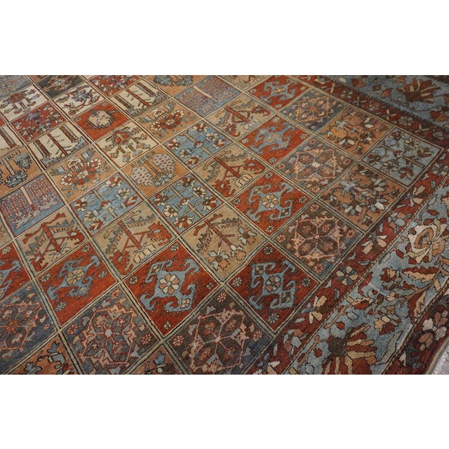 Textile Remarkable Multicolor Ground Color With Iconic Garden Panel Design Antique Persian Bakhtiar Rug For Sale - Image 7 of 12