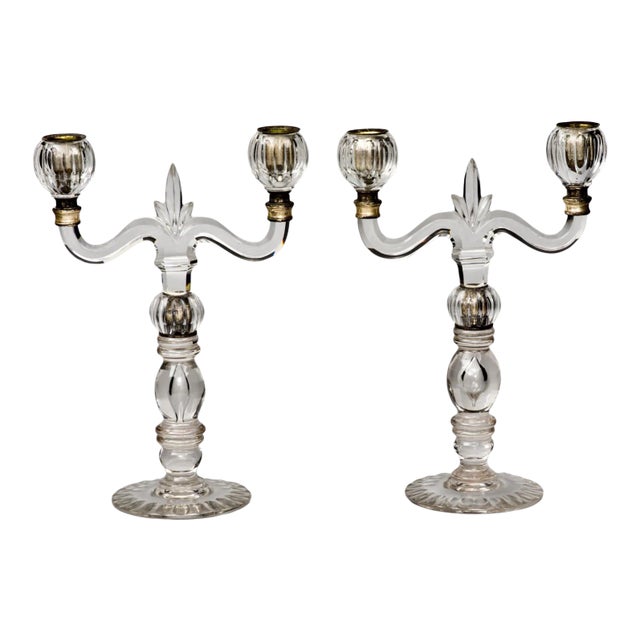 French Glass Candelabra, Pair, Circa 1860 For Sale