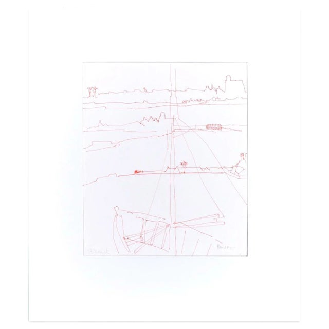 Ship is an original red Pen drawing on paper, realized by an anonymous artist in 1982. Titled, signed and dated in pencil...